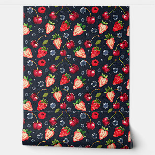 Aardbeien en kersen op een donkere achtergrond behang