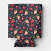Aardbeien en kersen op een donkere achtergrond blikjeskoeler (Voorkant)