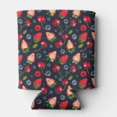 Aardbeien en kersen op een donkere achtergrond blikjeskoeler (Achterkant)