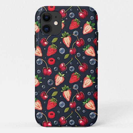 Aardbeien en kersen op een donkere achtergrond Case-Mate iPhone case (Achterkant)