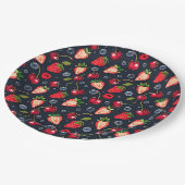 Aardbeien en kersen op een donkere achtergrond papieren bordje (Gekanteld)