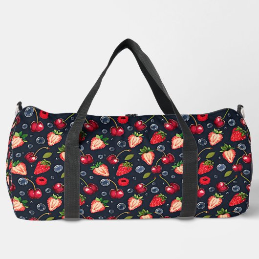Aardbeien en kersen op een donkere achtergrond plunjezak (Voorkant)