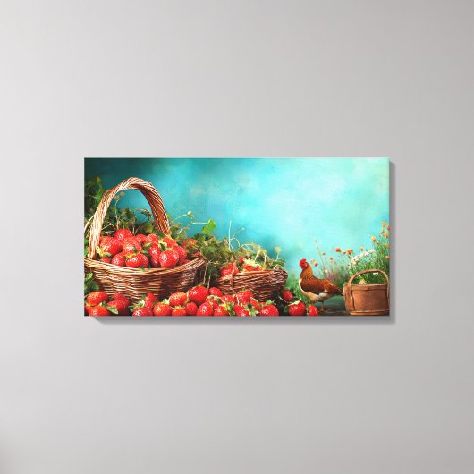 Aardbeien en kippen canvas afdruk (Voorkant)
