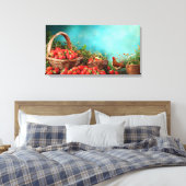 Aardbeien en kippen canvas afdruk (Insitu (Slaapkamer))