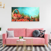 Aardbeien en kippen canvas afdruk (Insitu (Woonkamer))