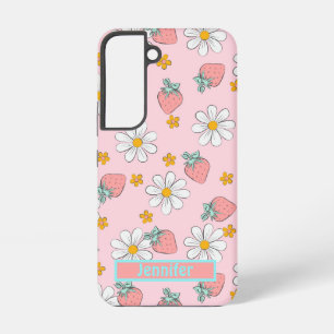 Aardbeien en madeliefjes Roze en Geel Samsung Galaxy Hoesje
