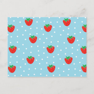 Aardbeien en Polka Dots Blue Briefkaart