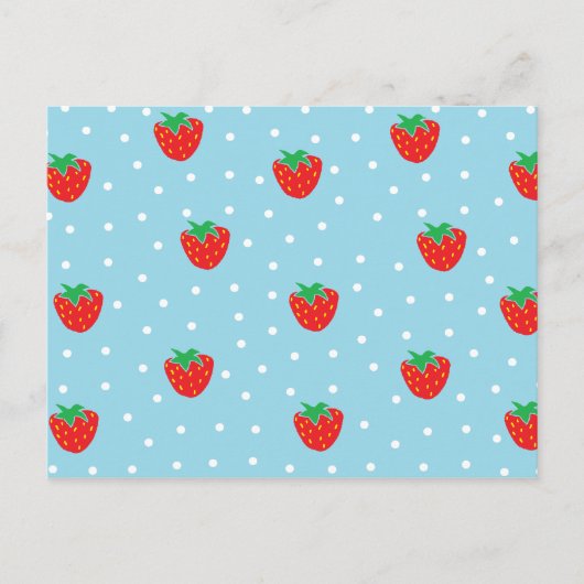 Aardbeien en Polka Dots Blue Briefkaart (Voorkant)