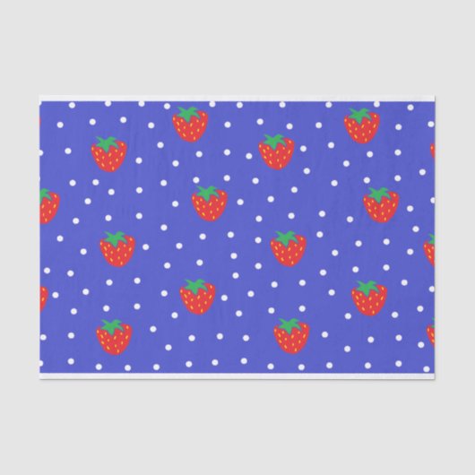 Aardbeien en Polka Dots Dark Blue Tissuepapier (Voorkant)