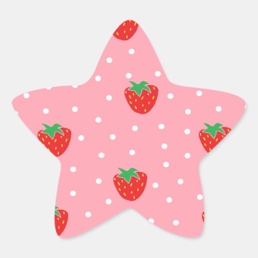 Aardbeien en Polka Dots Pink Ster Sticker (Voorkant)