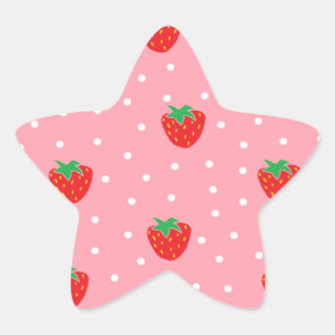 Aardbeien en Polka Dots Pink Ster Sticker