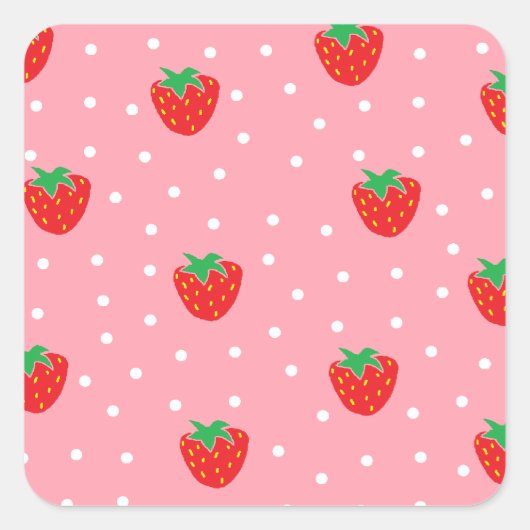 Aardbeien en Polka Dots Pink Vierkante Sticker (Voorkant)