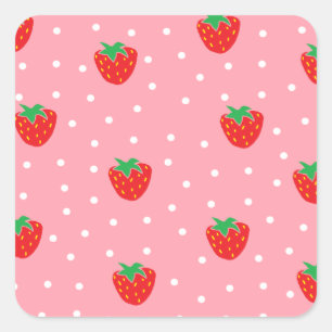 Aardbeien en Polka Dots Pink Vierkante Sticker