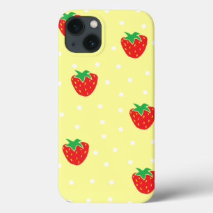 Aardbeien en Polka Dots Yellow iPhone 13 Hoesje