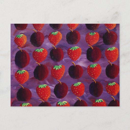 Aardbeien en Pruimen Schilderij Briefkaart (Voorkant)