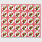 Aardbeien en rode geruite stof cadeaupapier (Vlak)