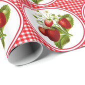 Aardbeien en rode geruite stof cadeaupapier (Rol Hoek)