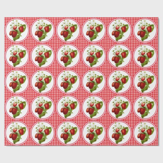 Aardbeien en Rode Gingham Cadeaupapier (Vlak)