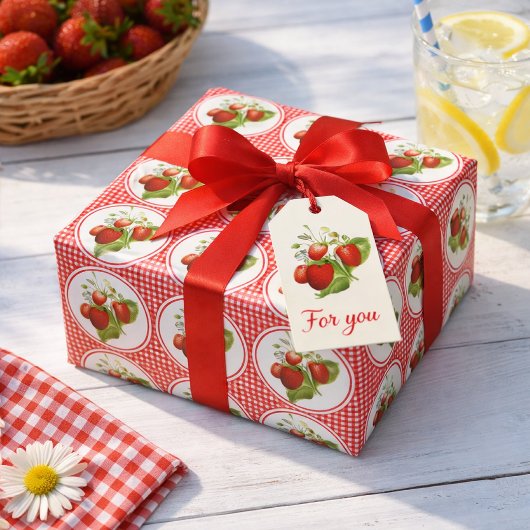 Aardbeien en Rode Gingham Cadeaupapier