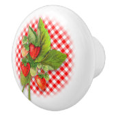 Aardbeien en Rode Gingham Keramische Knop (Rechts)