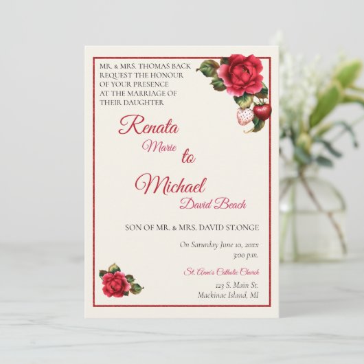 Aardbeien en Roodrozen Kaart (Staand voorkant)