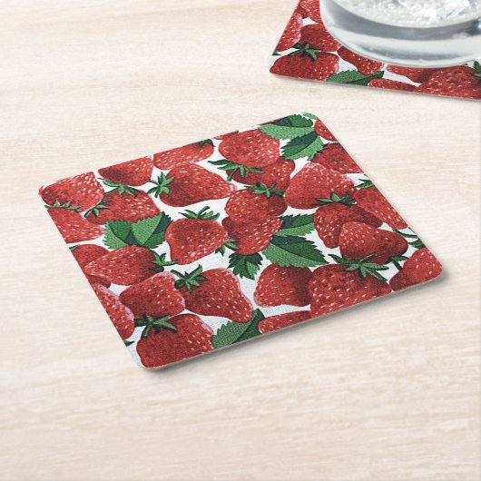 Aardbeien en room kartonnen onderzetters (Schuin)