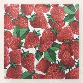 Aardbeien en roompatroon glazen onderzetter (Voorkant)