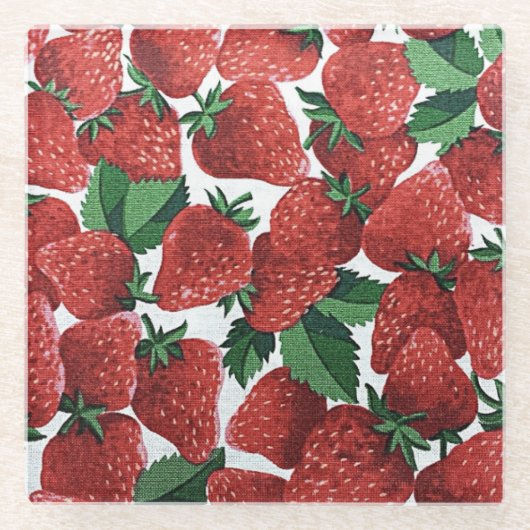 Aardbeien en roompatroon glazen onderzetter (Voorkant)