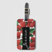 Aardbeien en roompatroonmoderne bagagelabel (Voorkant (verticaal))