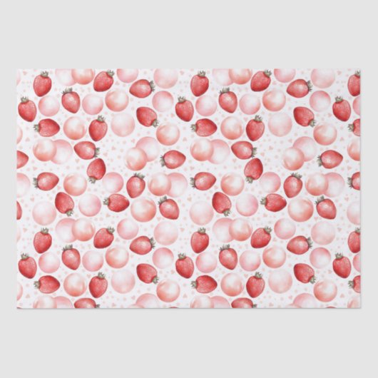 Aardbeien en Roze Ballonnen Leuk Zomerfeest Tissuepapier (Voorkant)