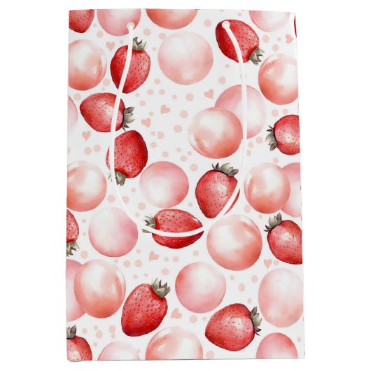 Aardbeien en Roze Ballonnen Leuke Zomercadeaus Medium Cadeauzakje (Voorkant)