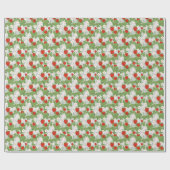Aardbeien en roze en witte bloemen cadeaupapier (Vlak)