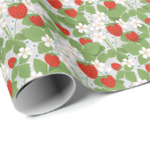 Aardbeien en roze en witte bloemen cadeaupapier (Rol Hoek)