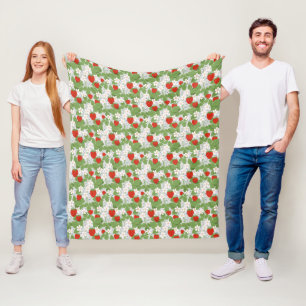 Aardbeien en roze en witte bloemen fleece deken
