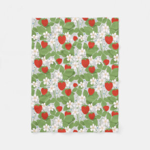 Aardbeien en roze en witte bloemen fleece deken