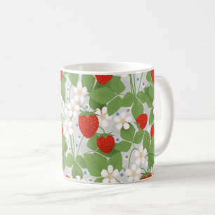 Aardbeien en roze en witte bloemen koffiemok