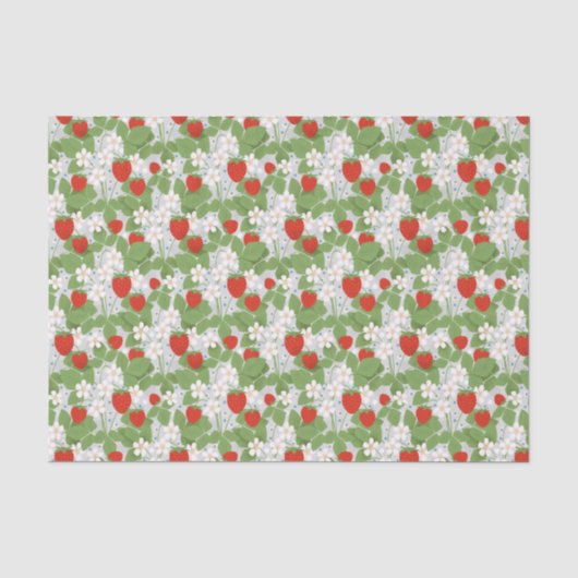 Aardbeien en roze en witte bloemen tissuepapier (Voorkant)