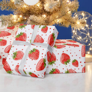 Aardbeien en stippen patroonwikkelpapier cadeaupapier