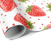 Aardbeien en stippen patroonwikkelpapier cadeaupapier (Rol Hoek)