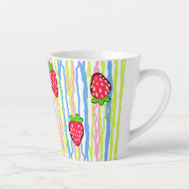 Aardbeien en Strepen Schattig Landelijk Latte Mok