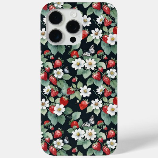 Aardbeien en Vlinders Zwart Case-Mate iPhone Case (Achterkant)