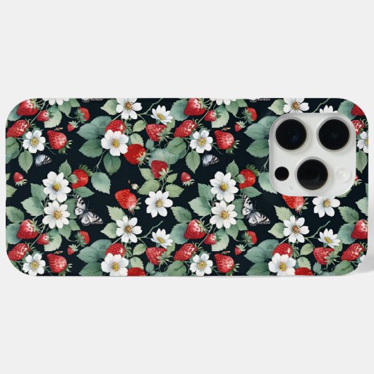 Aardbeien en Vlinders Zwart Case-Mate iPhone Case (Achterkant (horizontaal))