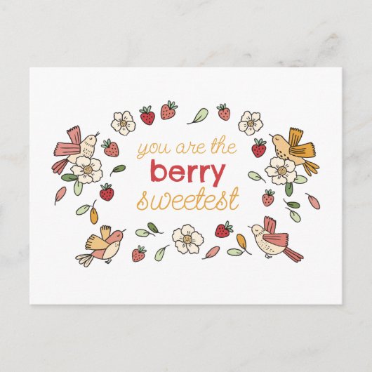 Aardbeien en vogels Berry Sweetest Briefkaart (Voorkant)