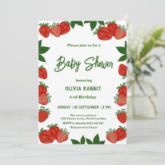 Aardbeien en vruchten, vers Baby shower Girl Kaart (Staand voorkant)