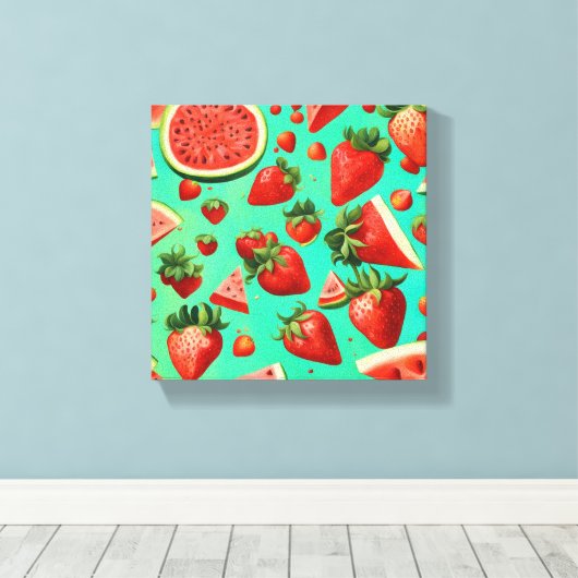 Aardbeien en watermeloenen canvas afdruk (Insitu (Houten vloer))