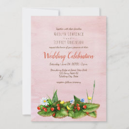 Aardbeien en weidebloemen: een bruine bruiloft kaart