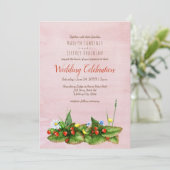 Aardbeien en weidebloemen: een bruine bruiloft kaart (Staand voorkant)