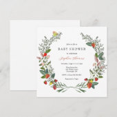 Aardbeien en wilde bloemen Baby shower Kaart (Voorkant / Achterkant)