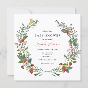 Aardbeien en wilde bloemen Baby shower Kaart