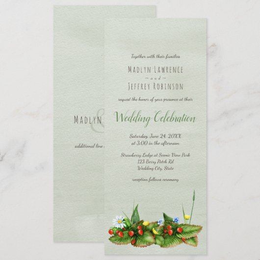 Aardbeien en wilde bloemen land bruiloft kaart (Voorkant / Achterkant)